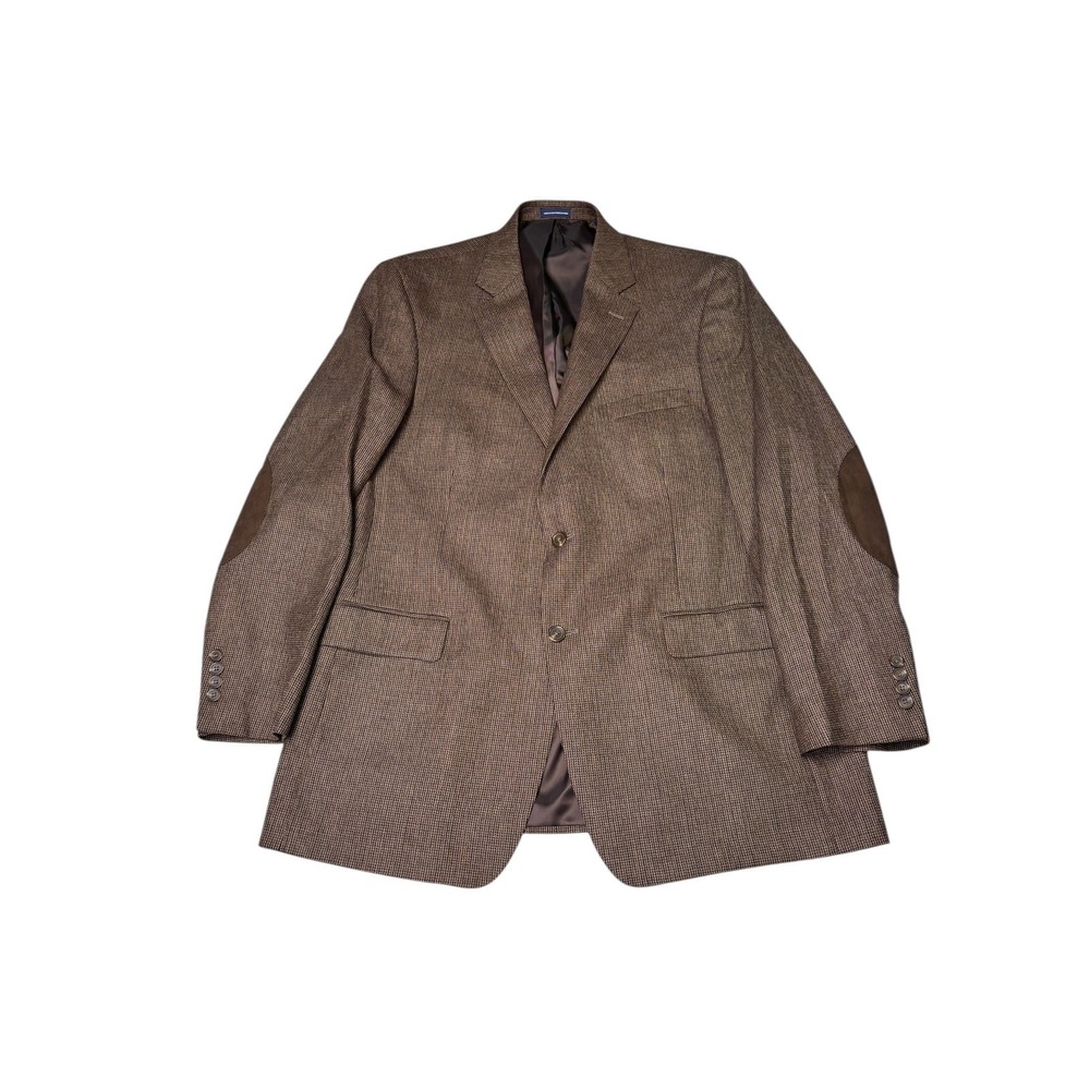 Stafford Essentials Classic Fit Wool Blazer Brown Herringbone Elbow Patches‎ 44L